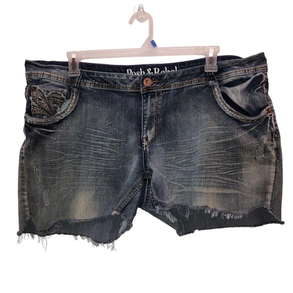 Posh and Rebel Womens Size 22 Faded Distressed Cut Off Denim Jean Short Shorts
